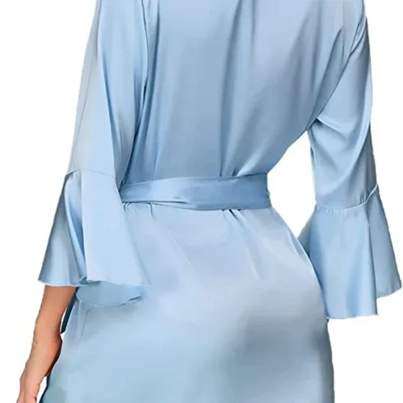 Women's Satin Blue Robe - Ruffle Hem BRAND NEW - Picture 2 of 6